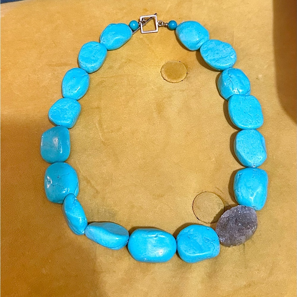STERLING, turquoise, AGITE necklace